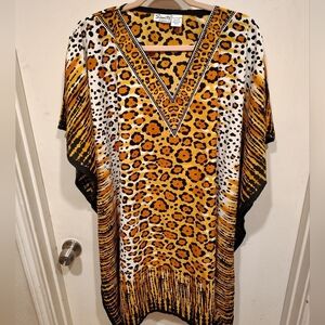Sante Classics Women's Embellished Animal Print Artsy Poncho Swim Cover One Sz